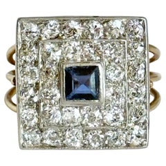 Art Deco Sapphire and Diamond 18 Carat Gold Panel Ring
