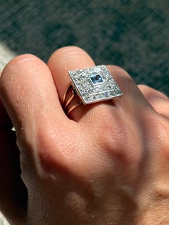 Art Deco Sapphire and Diamond 18 Carat Gold Panel Ring