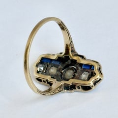 Art Deco Sapphire and Diamond 18 Carat Gold Panel Ring