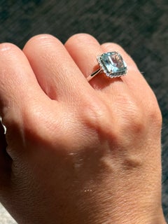 Certified Aquamarine and Diamond 18 Carat White Gold Solitaire Ring