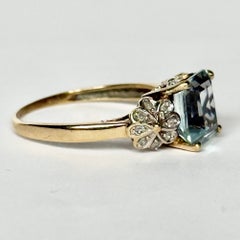 Vintage Aquamarine and Diamond 9 Carat Gold Solitaire Ring