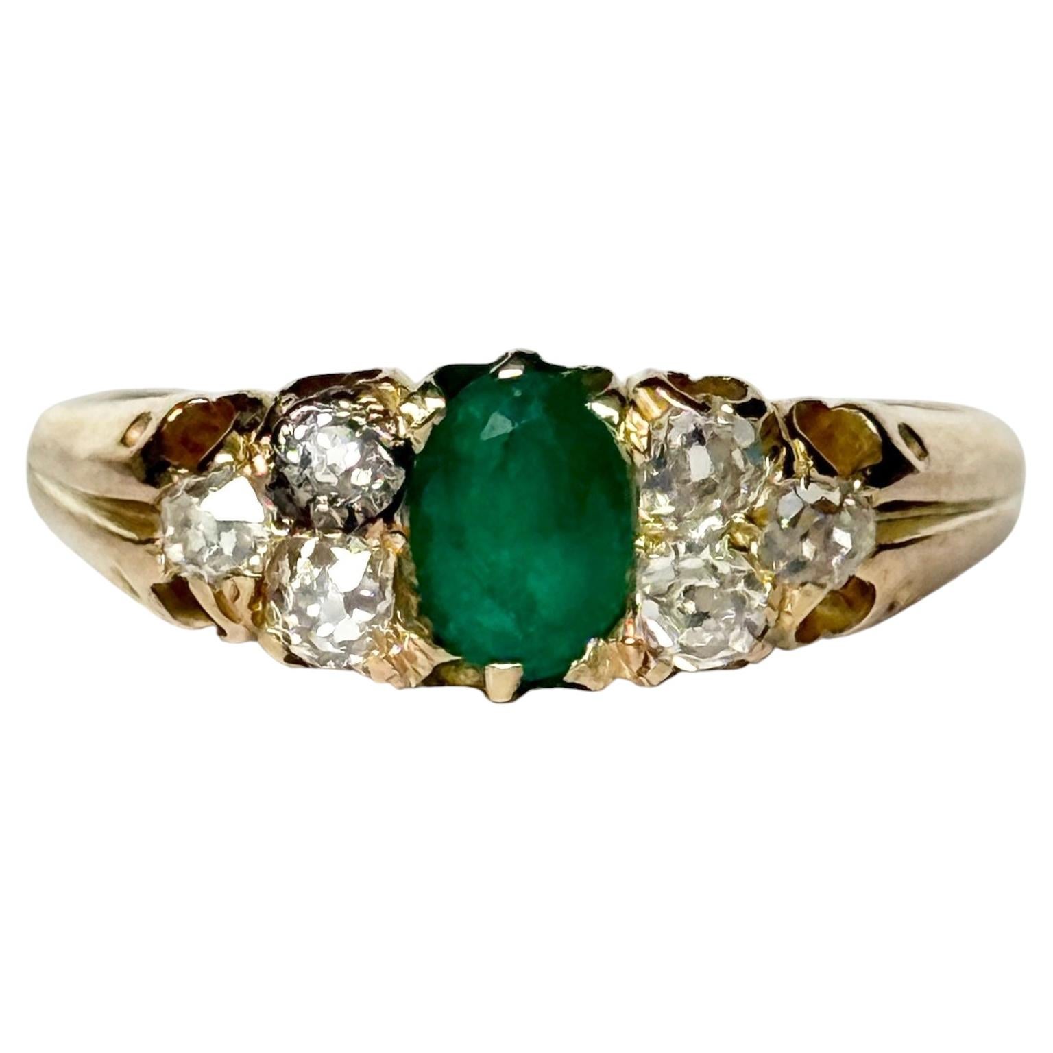 Edwardian Emerald and Diamond 18 Carat Gold Three-Stone Ring