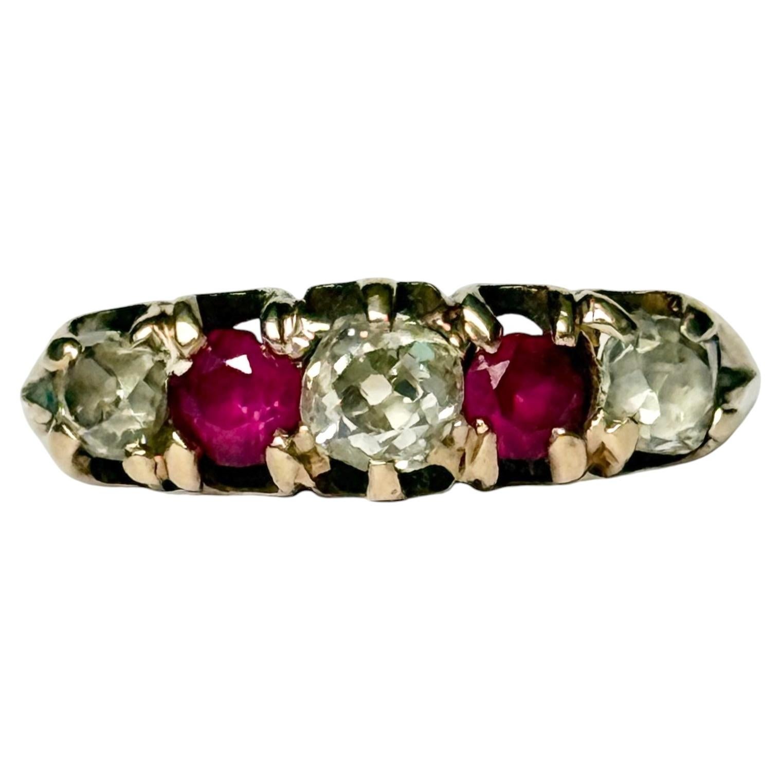 Edwardian Ruby and Diamond 18 Carat Gold Three-Stone Ring For Sale
