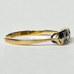 Art Deco Diamant Platin und 18 Karat Gold Platte Drei Stein Ring
