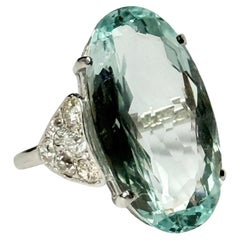 Vintage Aquamarine and Diamond 9 Carat White Gold Solitaire Ring