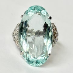 Vintage Aquamarine and Diamond 9 Carat White Gold Solitaire Ring