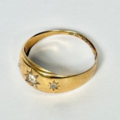 Edwardian Diamond and 18 Carat Gold Three Stone Star Setting Ring