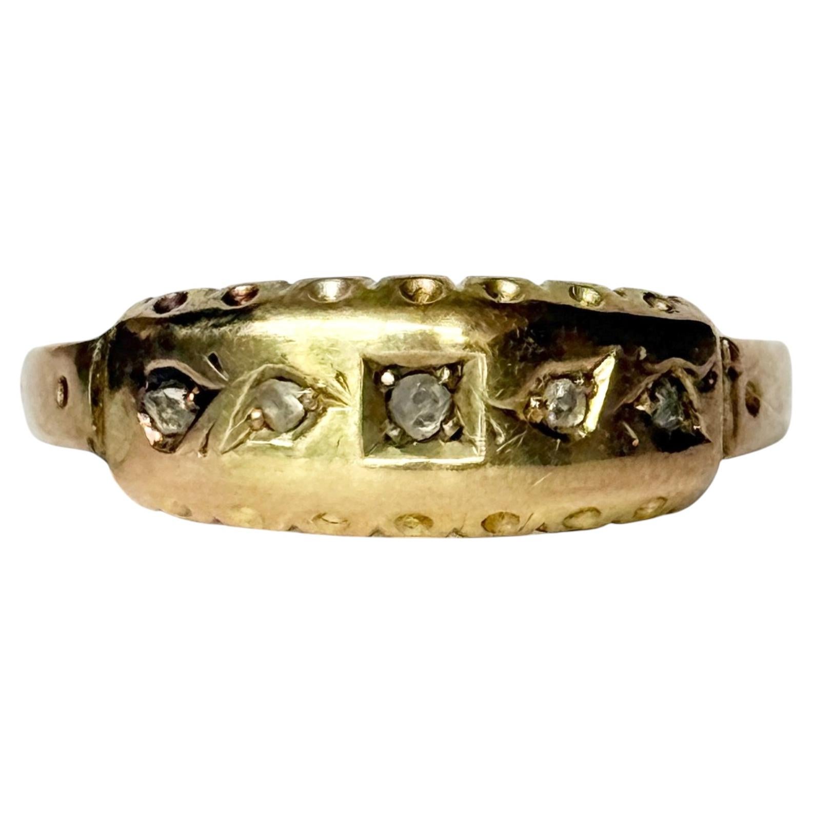 Bague victorienne à cinq pierres, en or 15 carats et diamants taille rose