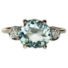 Vintage Aquamarine and Diamond 9 Carat Gold Solitaire Ring