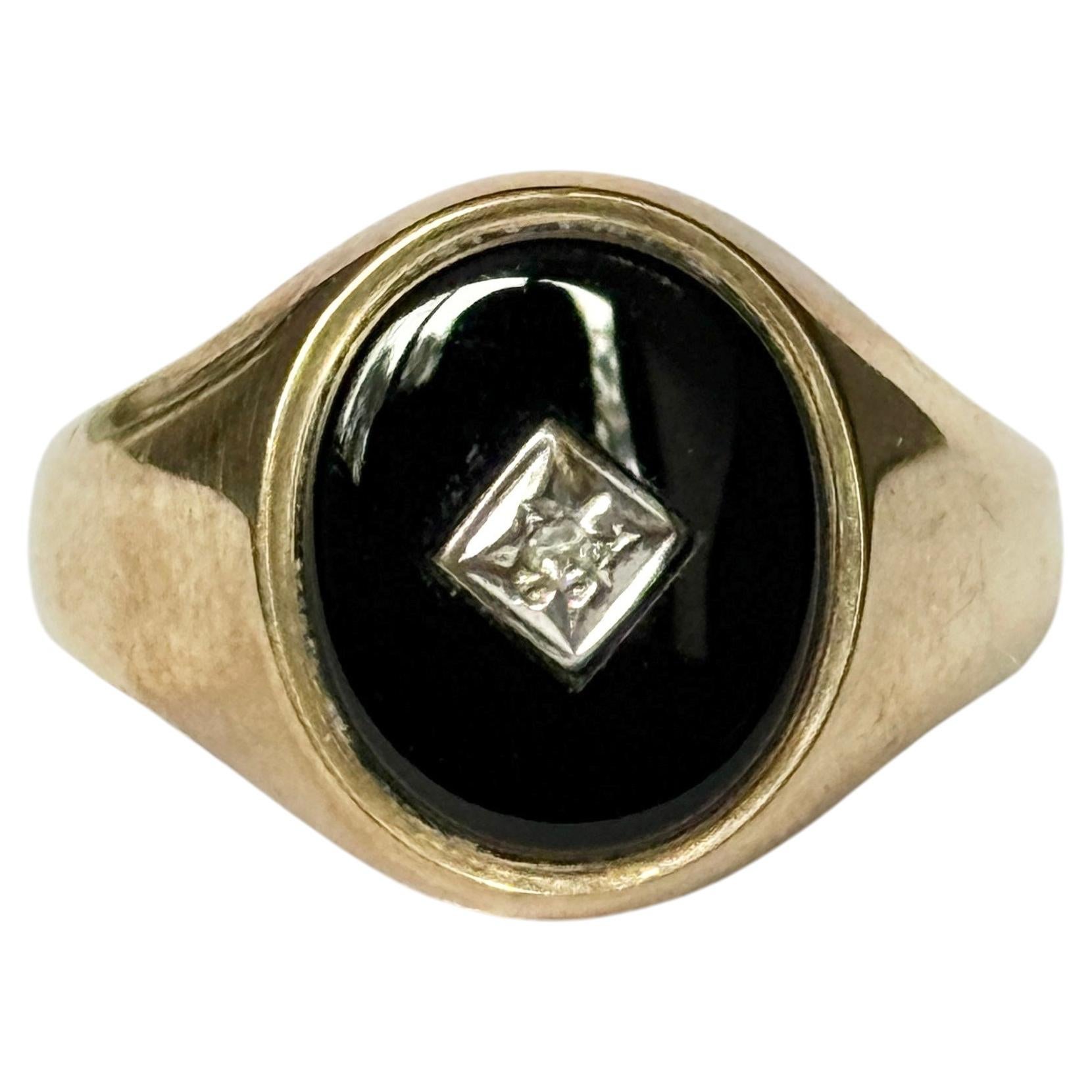 Siegelring aus 9 Karat Gold mit Onyx und Diamant