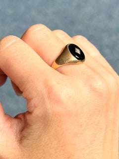 Vintage Onyx and Diamond 9 Carat Gold Signet Ring
