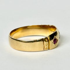 Art Deco Diamond and Ruby 18 Carat Gold Band Ring