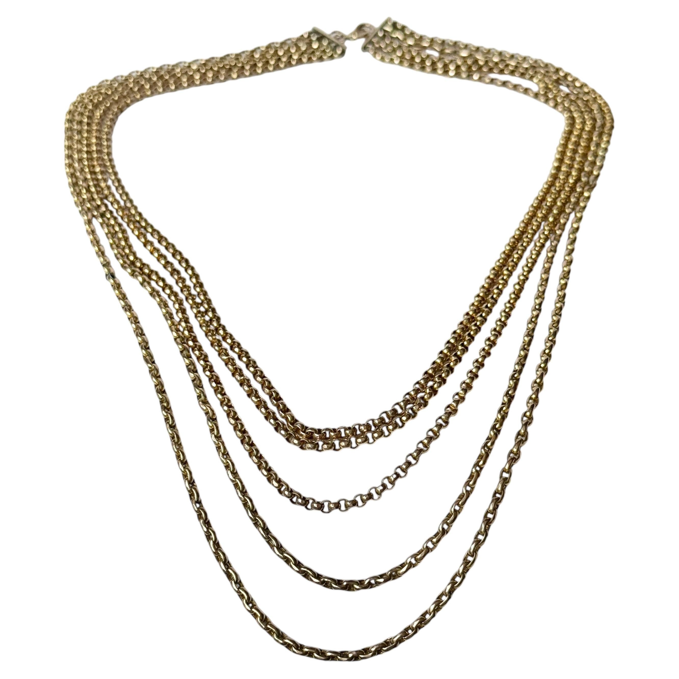 Collier vintage à plusieurs rangs en or 9 carats, chaîne Belcher en vente