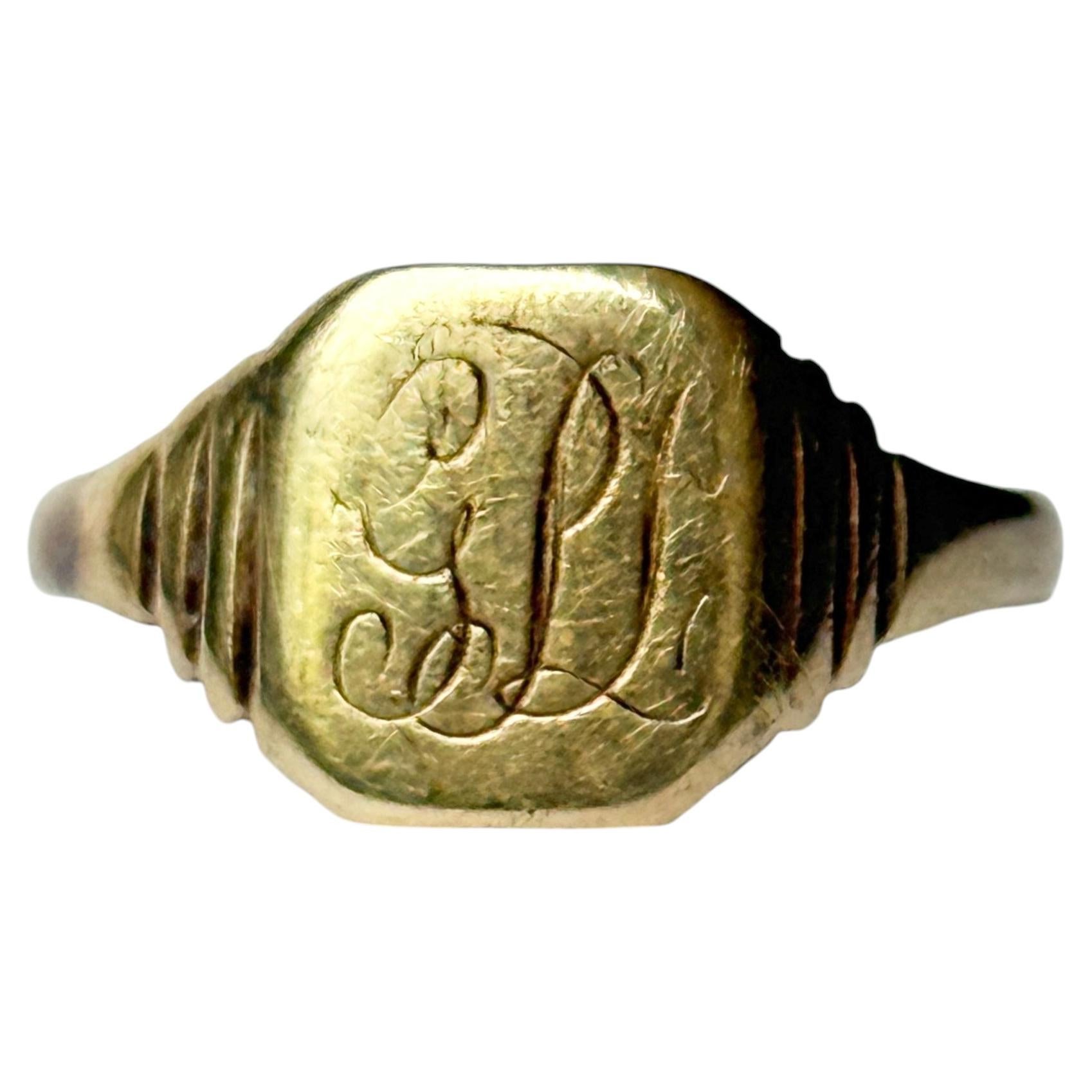 9K Yellow Gold English Hallmarks Engraved Vintage Signet Mens' Ring For ...