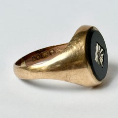 Vintage Onyx and Diamond 9 Carat Rose Gold Signet Ring
