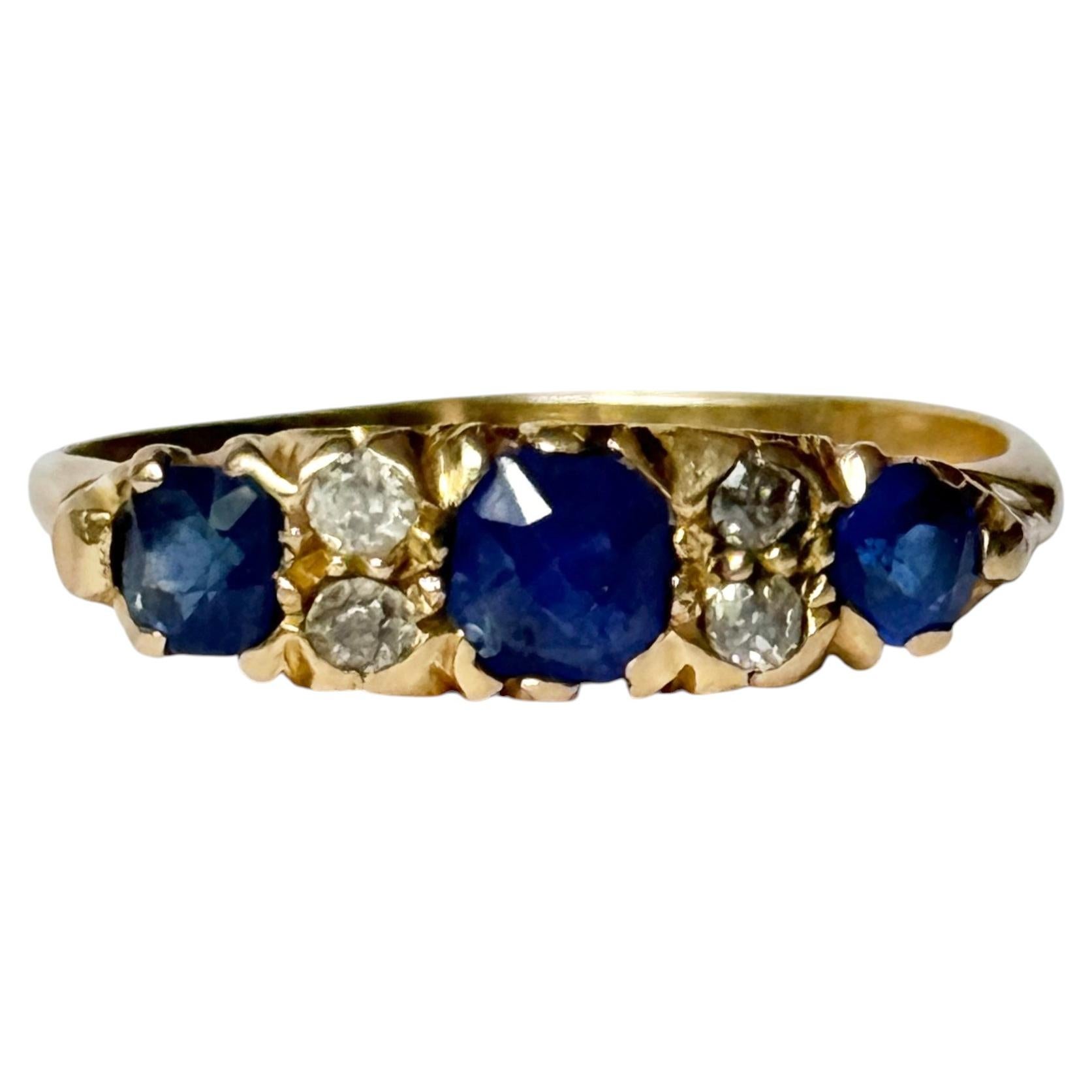 Vintage Saphir und Diamant 18 Karat Gold Drei Stein Ring