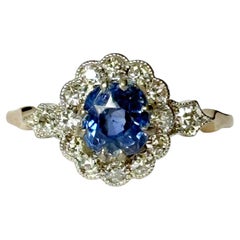 Art Deco Sapphire and Diamond 18 Carat Gold Cluster Ring