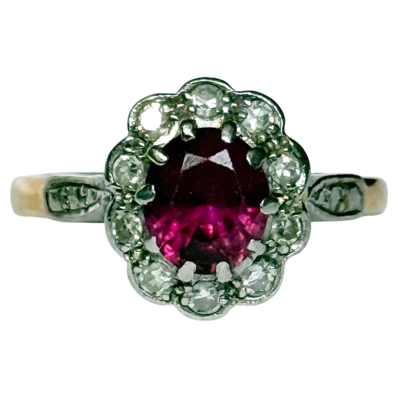 Art Deco Ruby and Diamond 18 Carat Gold Cluster Ring