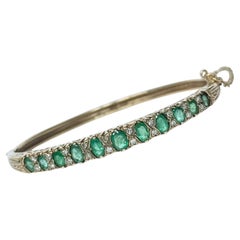 Vintage Emerald and Diamond 9 Carat Gold Bangle
