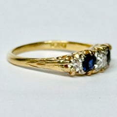 Vintage Sapphire and Diamond 18 Carat Gold Five-Stone Ring