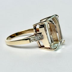 Vintage Aquamarine and Diamond 9 Carat Gold Solitaire Ring