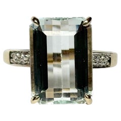 Vintage Aquamarine and Diamond 9 Carat Gold Solitaire Ring