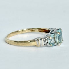 Vintage Aqua and Diamond 9 Carat Gold Three-Stone Ring