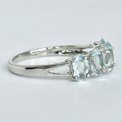 Vintage Aqua and 9 Carat White Gold Five-Stone Ring