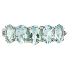 Vintage Aqua and 9 Carat White Gold Five-Stone Ring