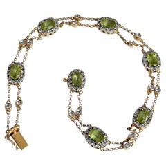 Vintage 18 Carat Peridot and Diamond Chain Bracelet