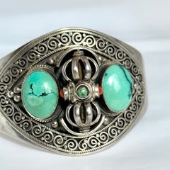Bracciale decorativo vintage in argento e turchese