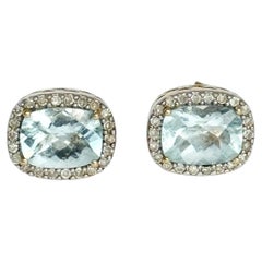 Vintage Aqua and 14 Carat Gold Stud Earrings