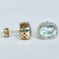 Vintage Aqua and 14 Carat Gold Stud Earrings