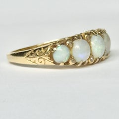 Vintage Opal and Diamond Point 18 Carat Gold Five-Stone Ring