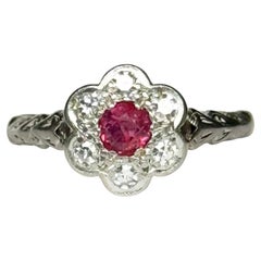 Art Deco Ruby and Diamond 18 Carat Gold Daisy Cluster Ring
