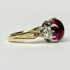 Vintage Ruby Cabochon and Diamond 18 Carat Gold Three Stone Ring