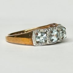 Vintage Aqua and Diamond 9 Carat Rose Gold Five-Stone Ring