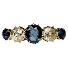 Art Deco Sapphire and Diamond 18 Carat Gold Five-Stone Ring