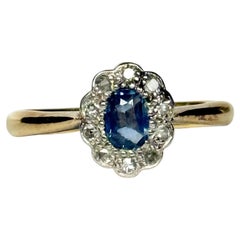 Art Deco Sapphire and Diamond 18 Carat Gold Cluster Ring