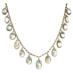 Vintage Moonstone and 18 Carat Gold Fringe Necklace