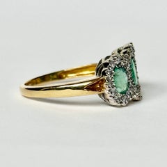 Vintage Emerald and Diamond 9 Carat Gold Triple Cluster Ring