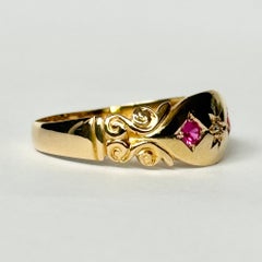 Art Deco Diamond and Ruby 18 Carat Gold Star Setting Ring