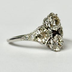 Art Deco Diamond Platinum Panel Two Stone Ring