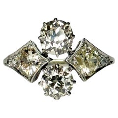 Art Deco Diamond Platinum Panel Two Stone Ring