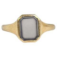 Vintage Blue Chalcedony and 9 Carat Gold Signet Ring