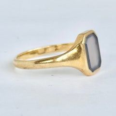 Vintage Blue Chalcedony and 9 Carat Gold Signet Ring