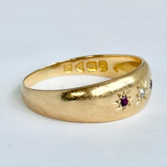Edwardian Diamond and Ruby 18 Carat Gold Star Setting Ring