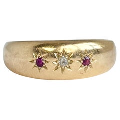 Edwardian Diamond and Ruby 18 Carat Gold Star Setting Ring