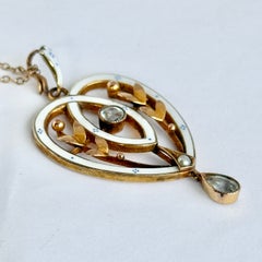 Victorian Blue Enamel, Aquamarine and Pearl 9 Carat Gold Locket Pendant Necklace