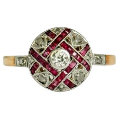Art Deco Ruby and Diamond 18 Carat gold Panel Cluster Ring